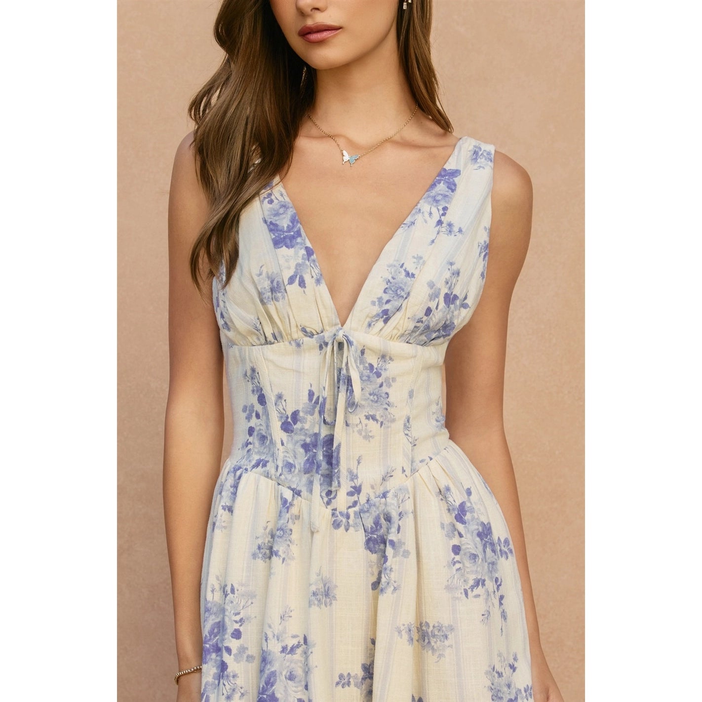 Floral Corset Linen Mini Dress