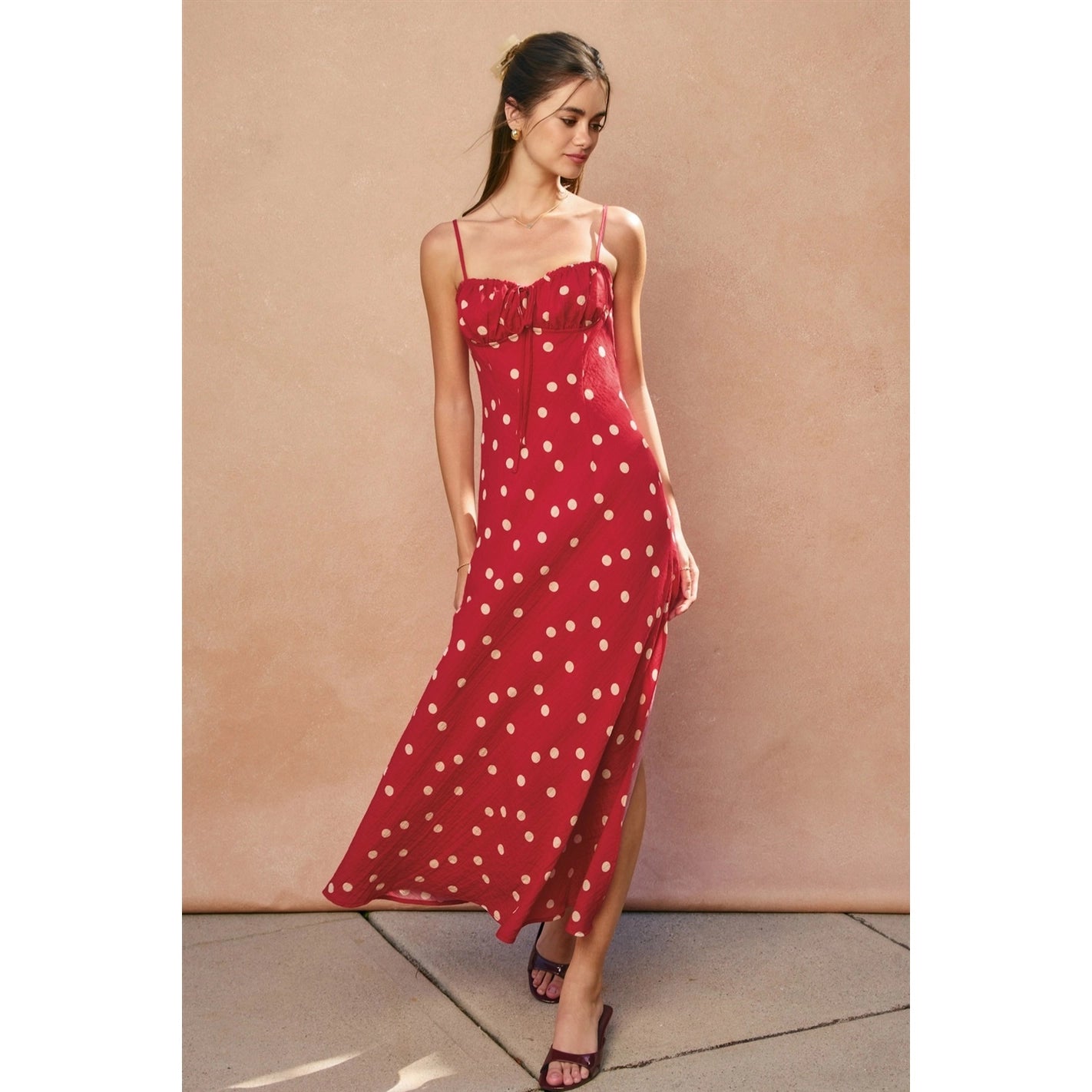 Polka Dot Ruched Bust Maxi Dress