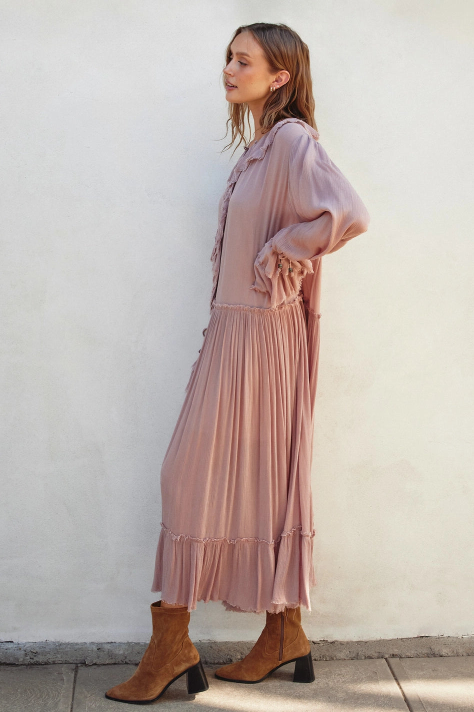 Pink Laidback Frill Maxi Dress