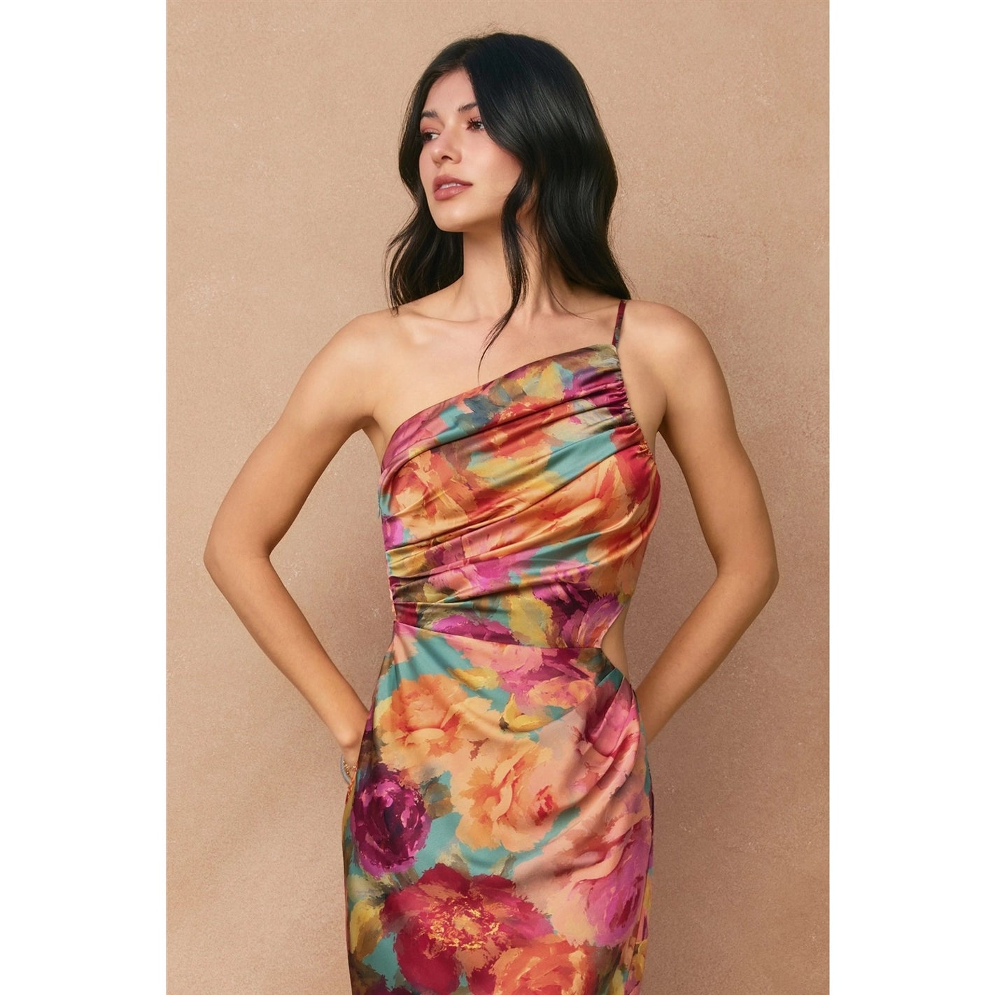 One Shoulder Ruched Maxi Dress