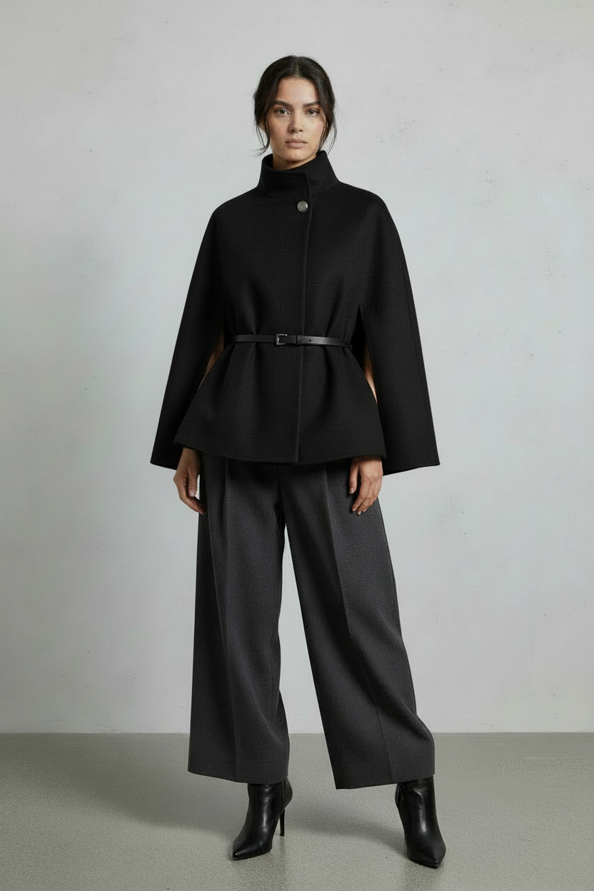 Black Italian Flowing Cape Coat