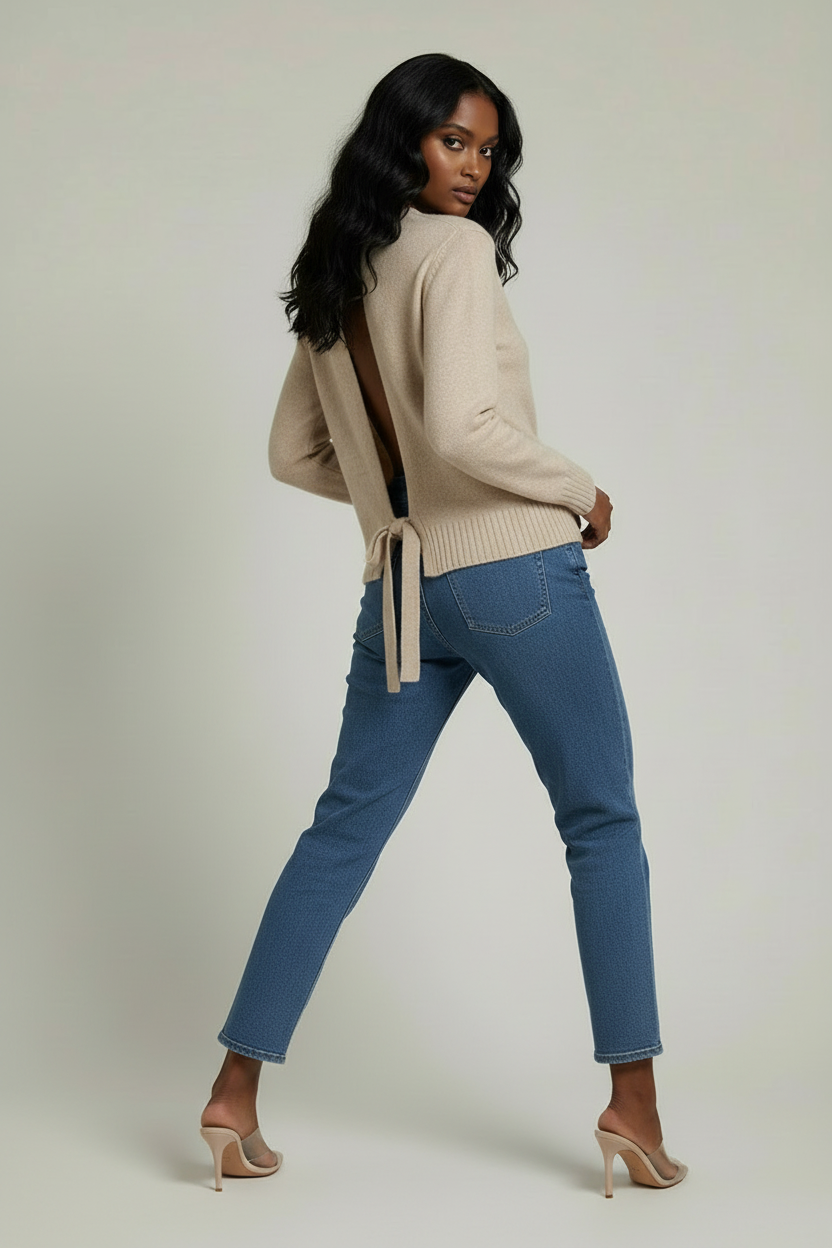 cream Melange Recycled Statement Open-Back Jumper