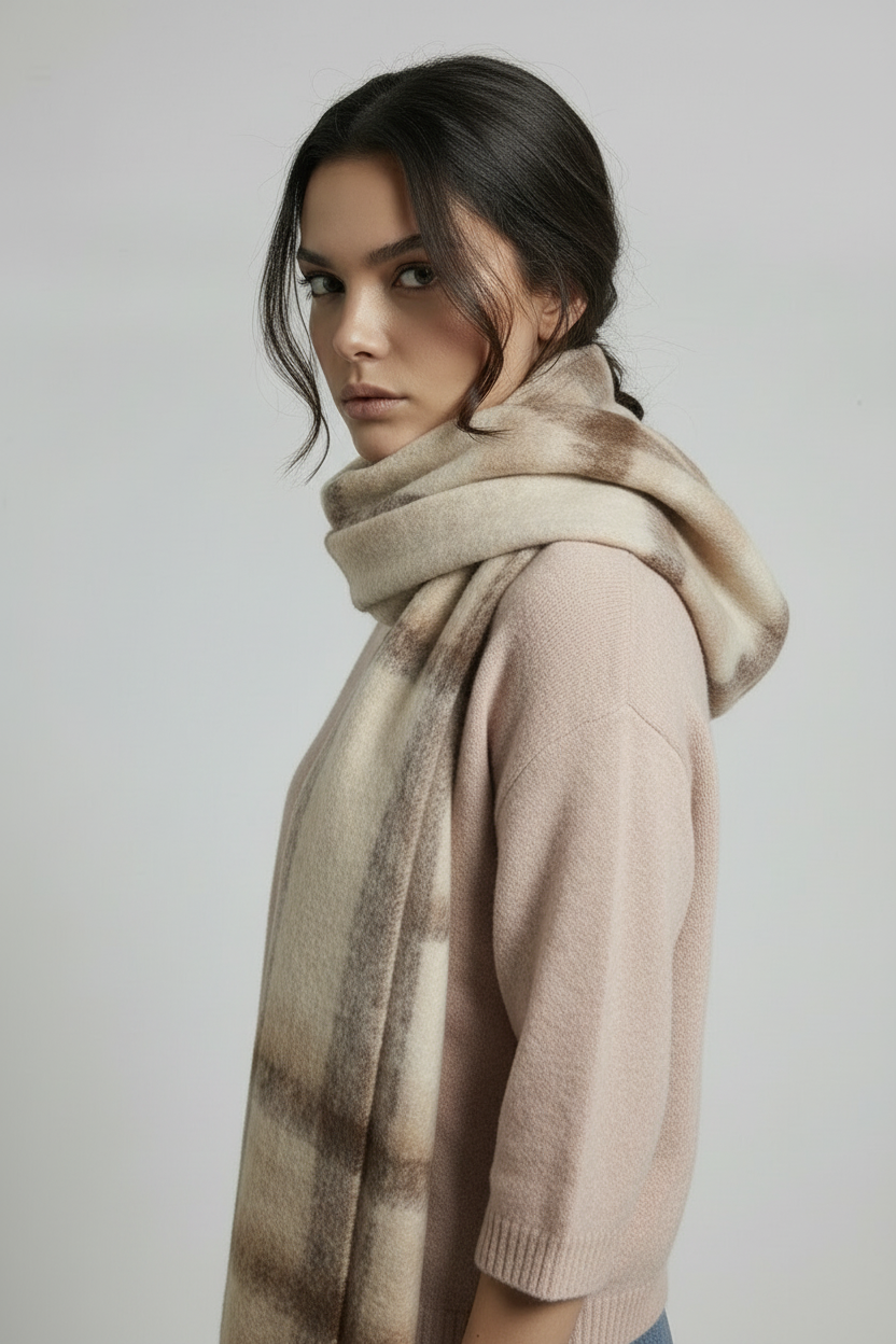 Cream Check Scarf