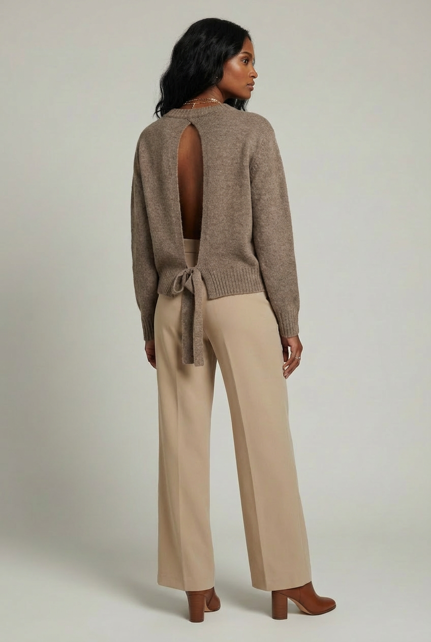 Mocha Melange Recycled Statement Open-Back Jumper